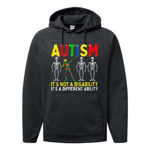 Dabbing Skeleton It's A Different Ability Autism Performance Fleece Hoodie