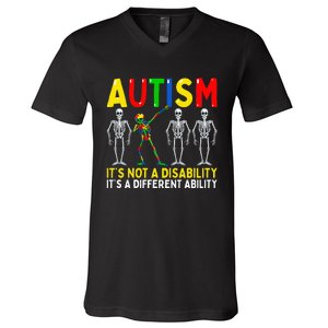 Dabbing Skeleton It's A Different Ability Autism V-Neck T-Shirt