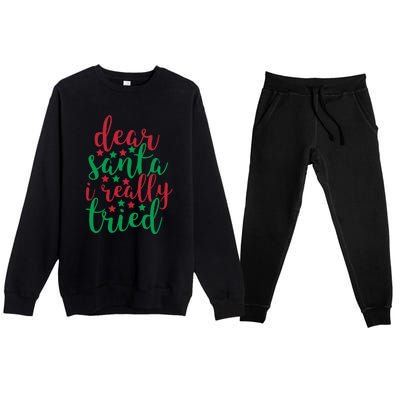 Dear Santa I Really Tried Premium Crewneck Sweatsuit Set