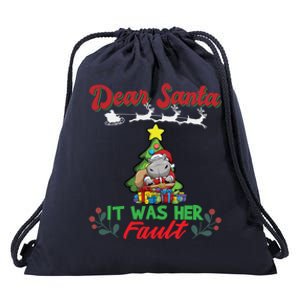 Dear Santa It Was Her Fault Siblings Matching Xmas Funny Gift Drawstring Bag