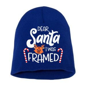 Dear Santa I Was Framed Funny Reindeer Christmas Short Acrylic Beanie