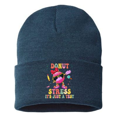 Donut Stress ItS Just A Test Donut Testing Day Teachers Sustainable Knit Beanie