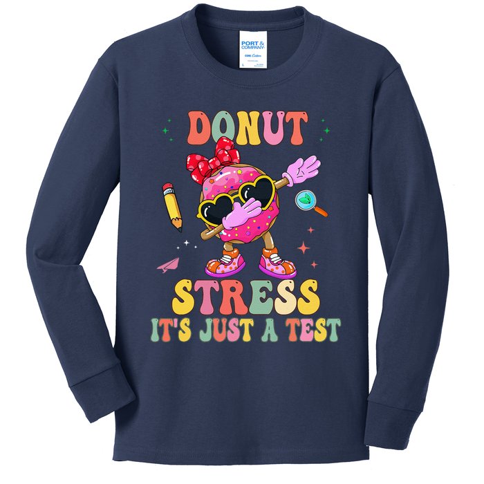 Donut Stress ItS Just A Test Donut Testing Day Teachers Kids Long Sleeve Shirt