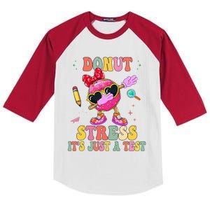 Donut Stress ItS Just A Test Donut Testing Day Teachers Kids Colorblock Raglan Jersey