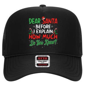 Dear Santa I Can Explain Funny Christmas High Crown Mesh Back Trucker Hat