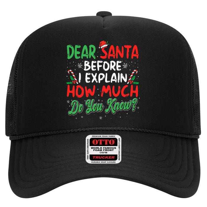 Dear Santa I Can Explain Funny Christmas High Crown Mesh Back Trucker Hat