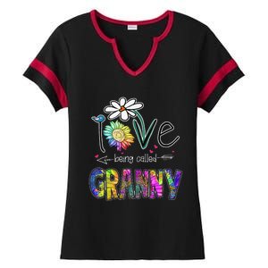 Daisy Sunflower I Love Being Called Granny gift Mother's Day Ladies Halftime Notch Neck Tee