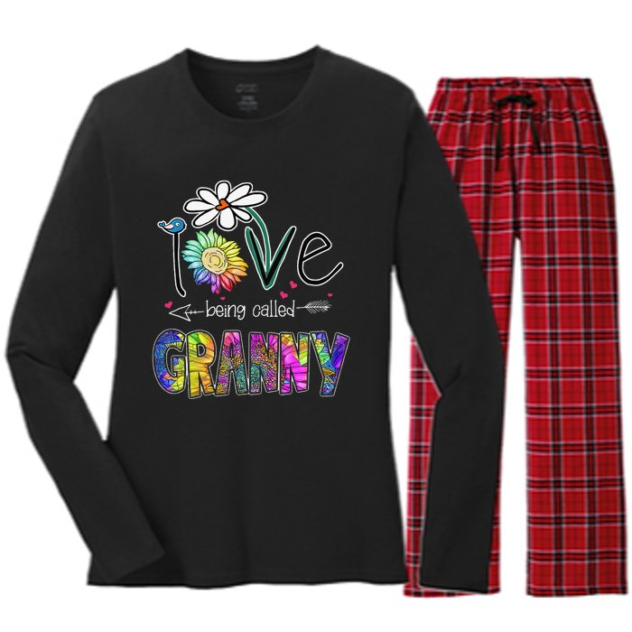 Daisy Sunflower I Love Being Called Granny gift Mother's Day Women's Long Sleeve Flannel Pajama Set 