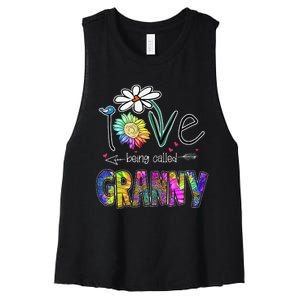 Daisy Sunflower I Love Being Called Granny gift Mother's Day Women's Racerback Cropped Tank