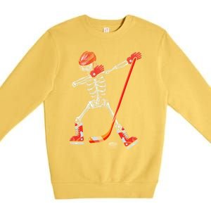 Dabbing Skeleton Ice Hockey Halloween Costume Cute Gift Premium Crewneck Sweatshirt