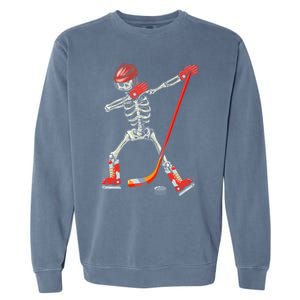 Dabbing Skeleton Ice Hockey Halloween Costume Cute Gift Garment-Dyed Sweatshirt