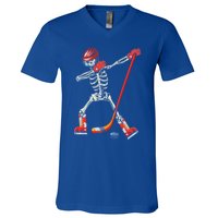 Dabbing Skeleton Ice Hockey Halloween Costume Cute Gift V-Neck T-Shirt