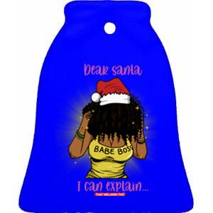 Dear Santa I Can Explain Black Mrs Santa Claus Christmas Gift Ceramic Bell Ornament