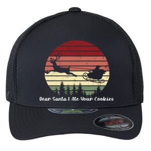 Dear Santa I Ate Your Cookies Santa Sleigh Retro Funny Gift Flexfit Unipanel Trucker Cap