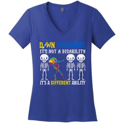 Down Syndrome ItS Not A Disability Autism Awareness Dabbing Gift Women's V-Neck T-Shirt