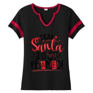 Dear Santa I Got Framed Santa Humor Fun Cool Gift Ladies Halftime Notch Neck Tee