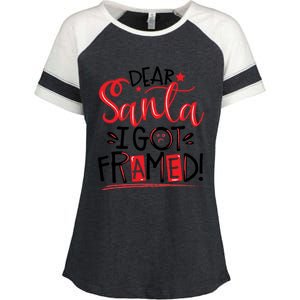 Dear Santa I Got Framed Santa Humor Fun Cool Gift Enza Ladies Jersey Colorblock Tee