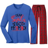 Dear Santa I Got Framed Santa Humor Fun Cool Gift Women's Long Sleeve Flannel Pajama Set 