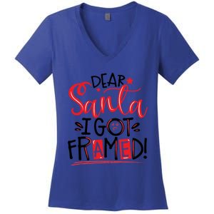 Dear Santa I Got Framed Santa Humor Fun Cool Gift Women's V-Neck T-Shirt