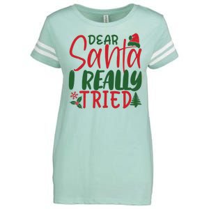 Dear Santa I Really Tried Funny Christmas Enza Ladies Jersey Football T-Shirt