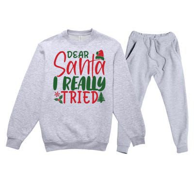 Dear Santa I Really Tried Funny Christmas Premium Crewneck Sweatsuit Set