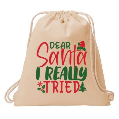 Dear Santa I Really Tried Funny Christmas Drawstring Bag