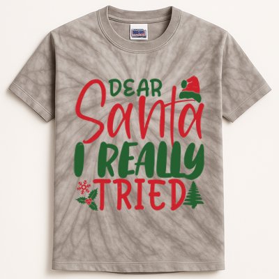 Dear Santa I Really Tried Funny Christmas Kids Tie-Dye T-Shirt