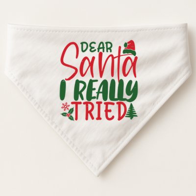 Dear Santa I Really Tried Funny Christmas USA-Made Doggie Bandana
