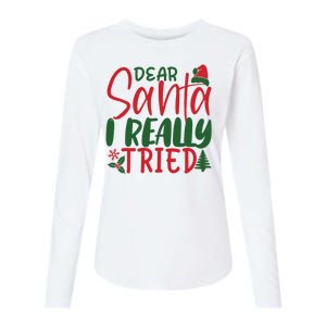 Dear Santa I Really Tried Funny Christmas Womens Cotton Relaxed Long Sleeve T-Shirt