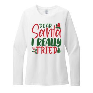 Dear Santa I Really Tried Funny Christmas Womens CVC Long Sleeve Shirt