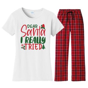 Dear Santa I Really Tried Funny Christmas Women's Flannel Pajama Set