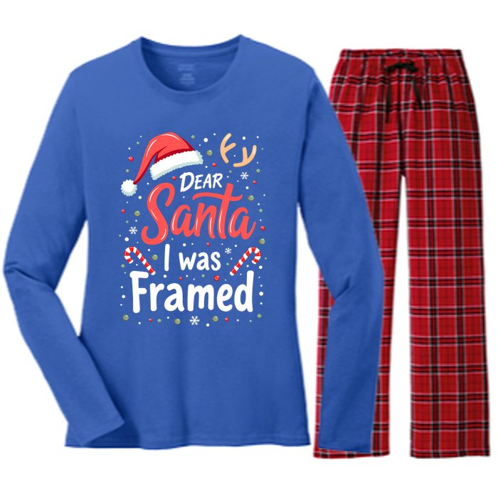 Dear Santa I Was Framed Christmas Meaningful Gift Women's Long Sleeve Flannel Pajama Set 