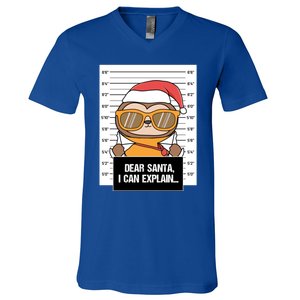 Dear Santa I Can Explain Sloth Criminal Christmas Funny Gift V-Neck T-Shirt