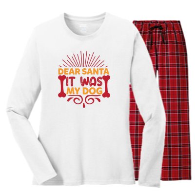 Dear Santa It Was My Dog Women's Long Sleeve Flannel Pajama Set 