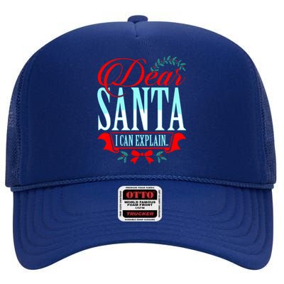 Dear Santa I Can Explain Funny Christmas Gift High Crown Mesh Back Trucker Hat