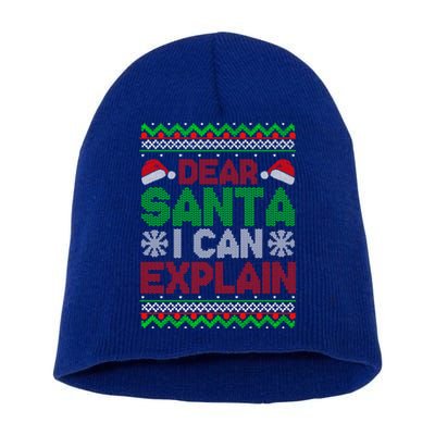 Dear Santa I Can Explain Funny Christmas Holiday Sweater Cute Gift Short Acrylic Beanie