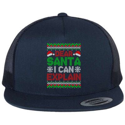 Dear Santa I Can Explain Funny Christmas Holiday Sweater Cute Gift Flat Bill Trucker Hat