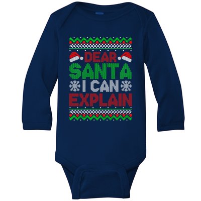 Dear Santa I Can Explain Funny Christmas Holiday Sweater Cute Gift Baby Long Sleeve Bodysuit