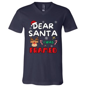 Dear Santa I Was Framed Funny Xmas Family Matching V-Neck T-Shirt