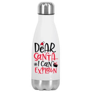 Dear Santa I Can Explain Christmas Sweater Jumper Cute Gift Stainless Steel Insulated Water Bottle