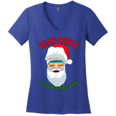 Dear Santa I Can Explain Funny Christmas Print For All Funny Gift Women's V-Neck T-Shirt