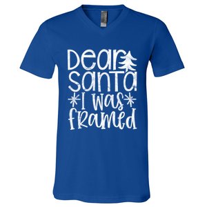 Dear Santa I Was Framed Christmas Stocking Stuffer Gift V-Neck T-Shirt