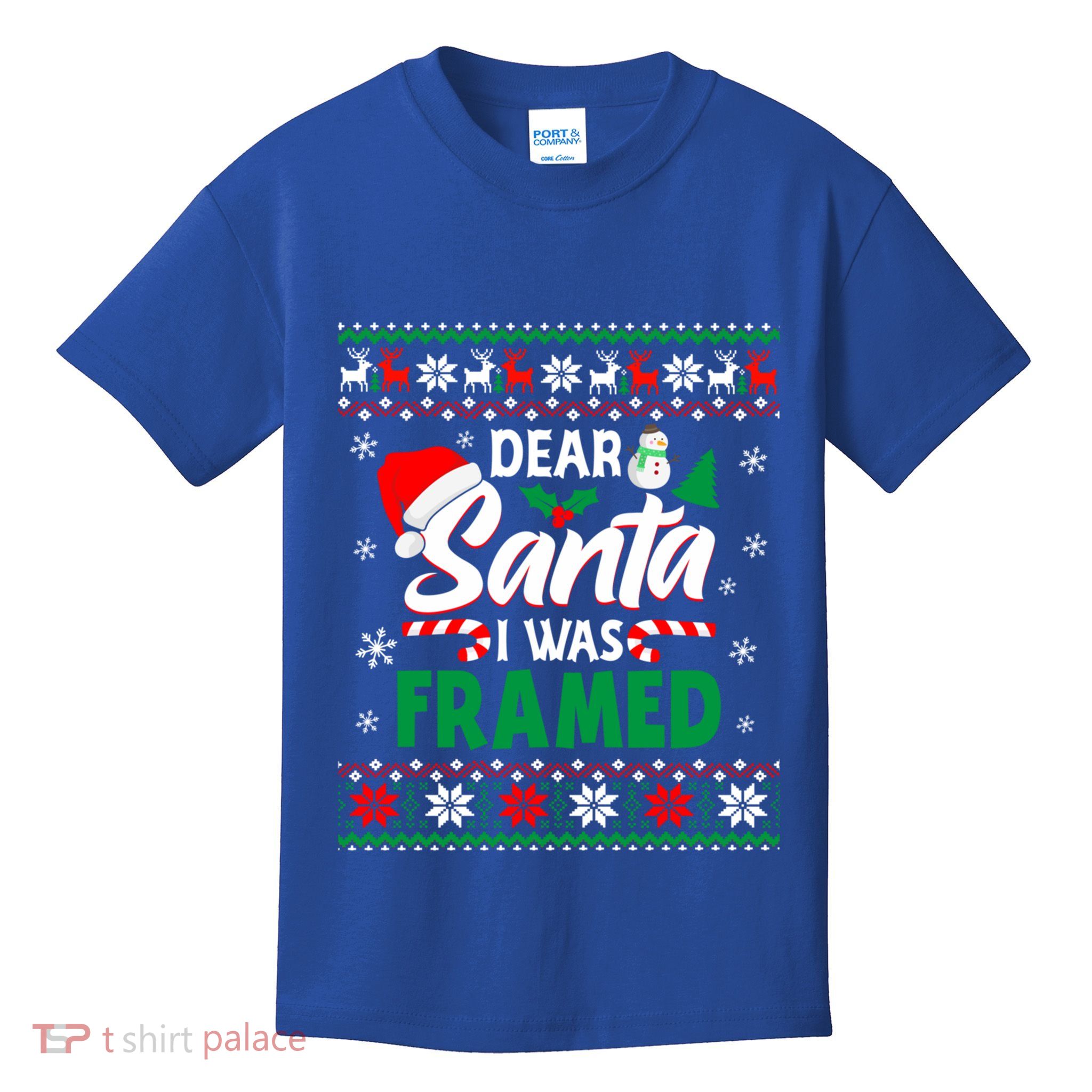 Dear Santa I Was Framed Christmas Stocking Stuffer Gift Ugly Great Gift Kids T-Shirt