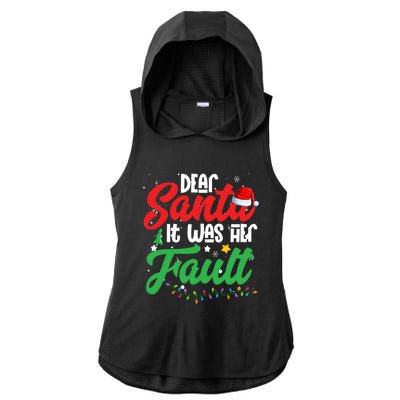 Dear Santa It Was Her Fault Christmas Couples Gift Ladies PosiCharge Tri-Blend Wicking Draft Hoodie Tank