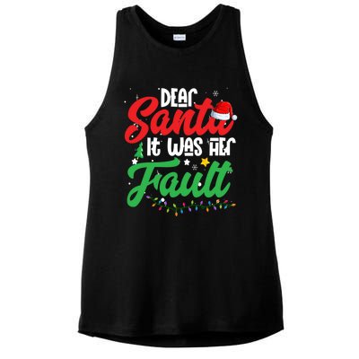 Dear Santa It Was Her Fault Christmas Couples Gift Ladies PosiCharge Tri-Blend Wicking Tank