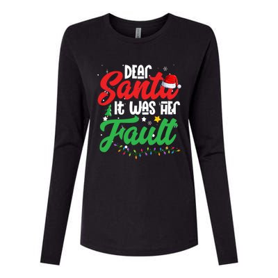 Dear Santa It Was Her Fault Christmas Couples Gift Womens Cotton Relaxed Long Sleeve T-Shirt