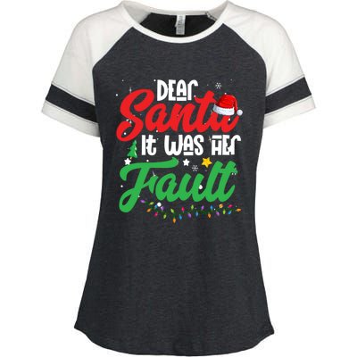 Dear Santa It Was Her Fault Christmas Couples Gift Enza Ladies Jersey Colorblock Tee