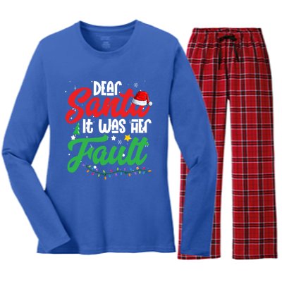 Dear Santa It Was Her Fault Christmas Couples Gift Women's Long Sleeve Flannel Pajama Set 