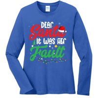 Dear Santa It Was Her Fault Christmas Couples Gift Ladies Long Sleeve Shirt