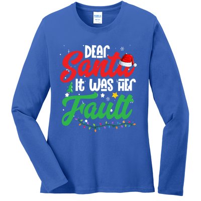 Dear Santa It Was Her Fault Christmas Couples Gift Ladies Long Sleeve Shirt